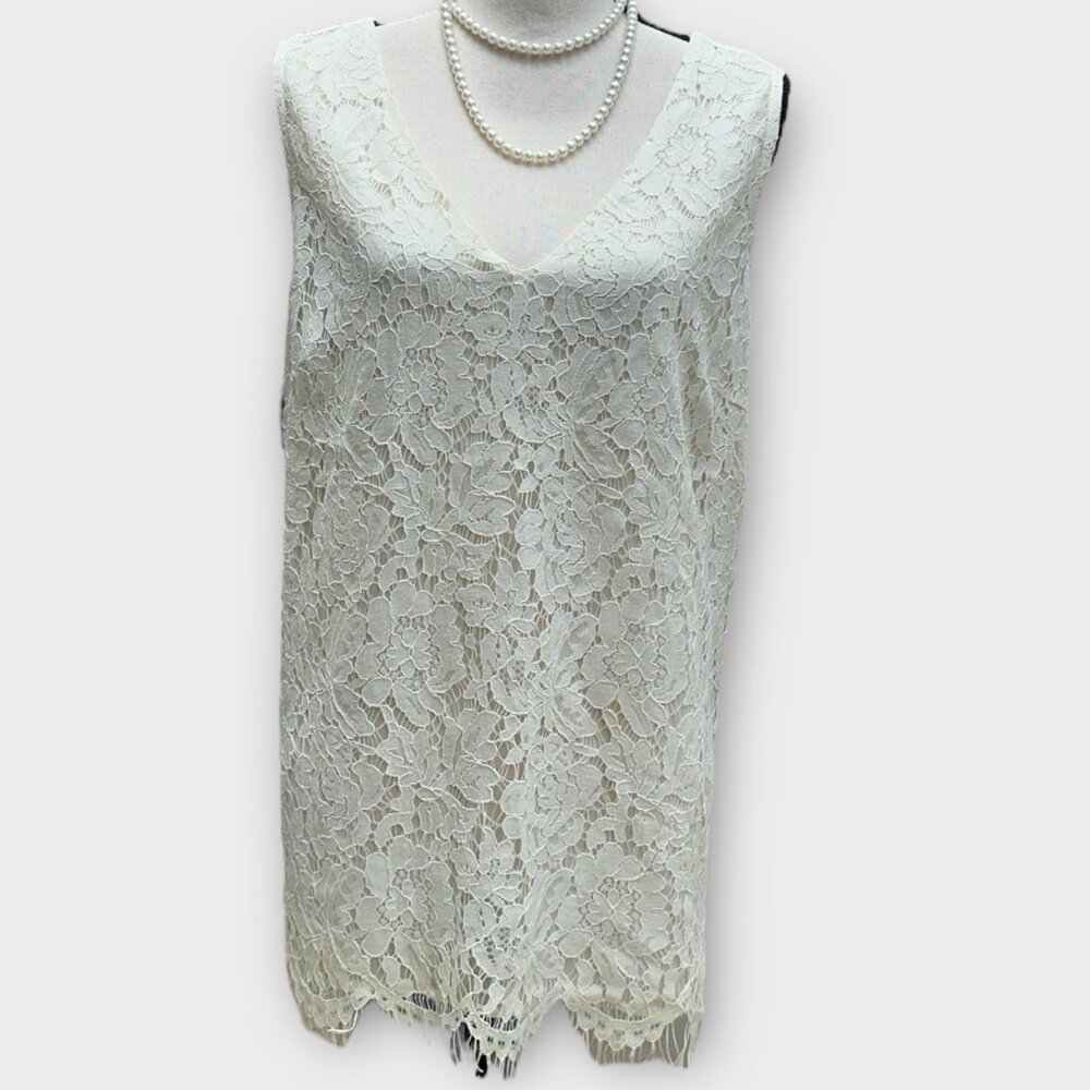 New Adiva Women 1X Plus Ivory Sleeveless Blouse Fully‎ Lines Lace Summer Vacay